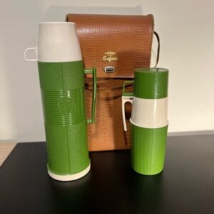 Thermos Safari Green and Cream Duo with Brown Case